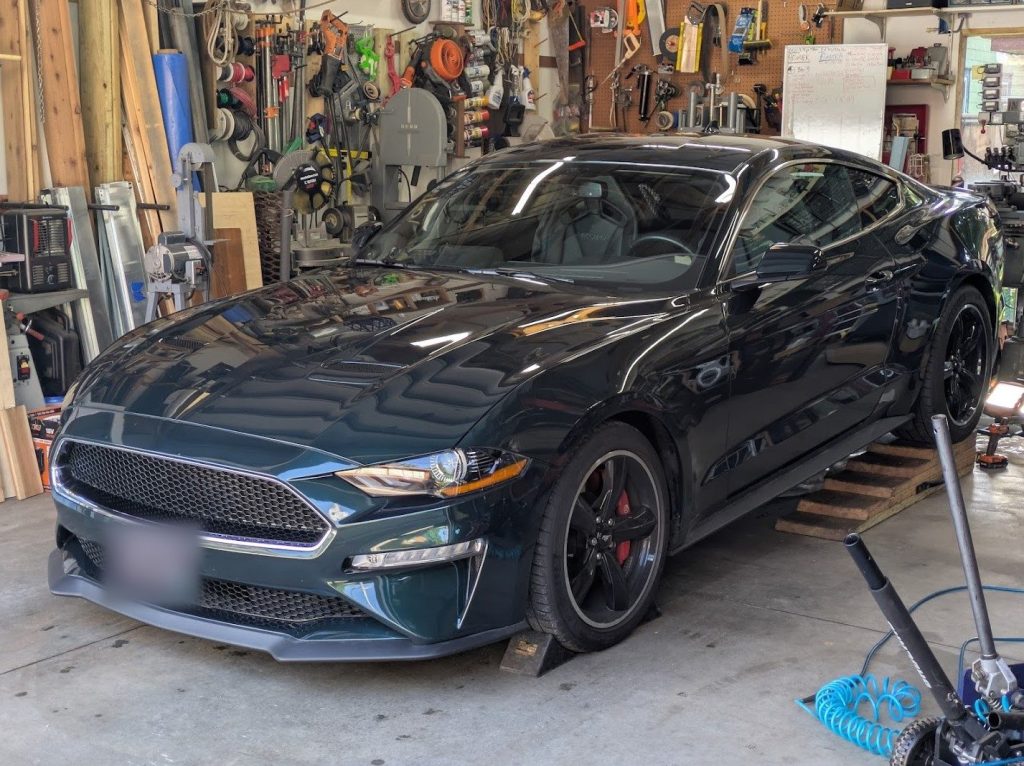 Ford Mustang Bullitt in the shop for undercoating