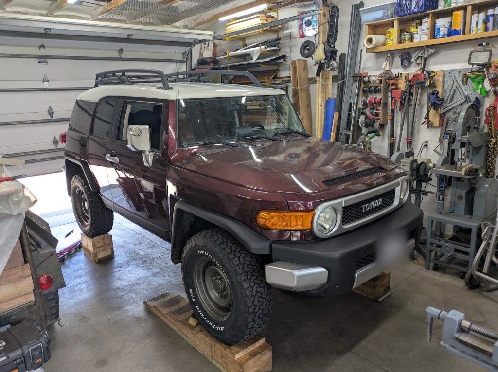 Toyota FJ Cruiser in the shop for undercoating