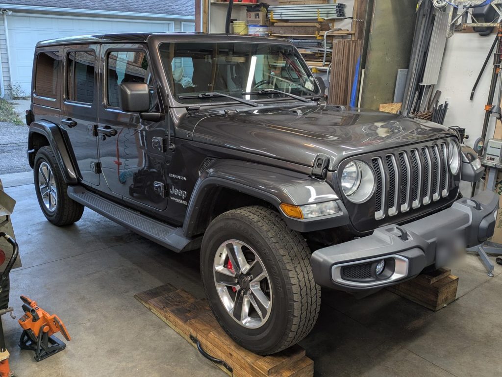 Jeep Wrangler Unlimited Sahara in the shop for undercoating