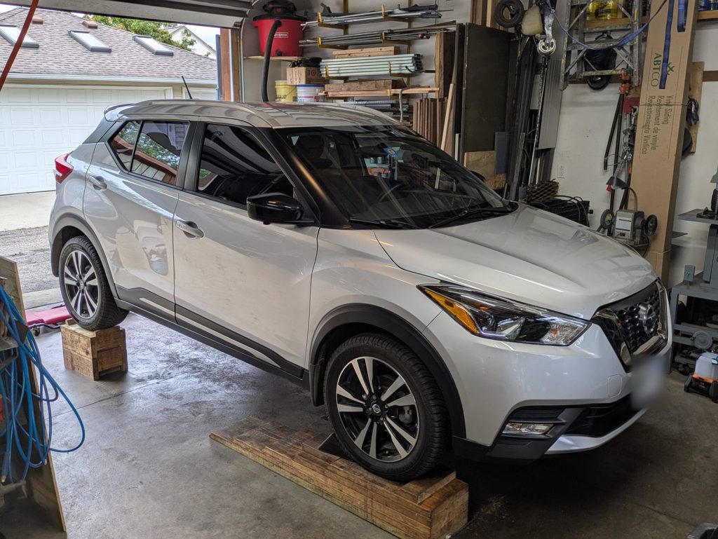 Nissan Kicks in the shop for undercoating